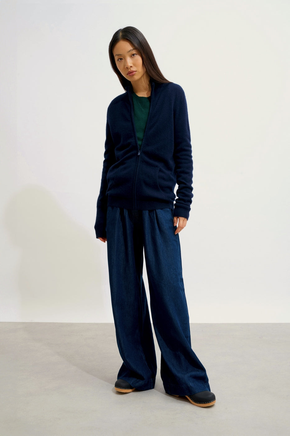 Zip-Up Stand Collar Cardigan - Ayr - Navy