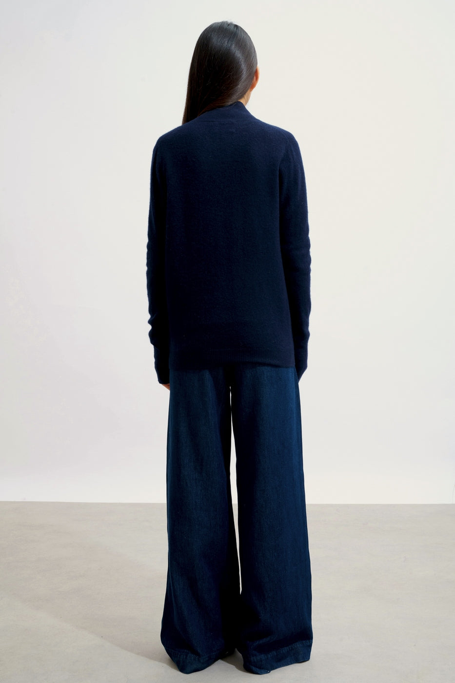 Zip-Up Stand Collar Cardigan - Ayr - Navy