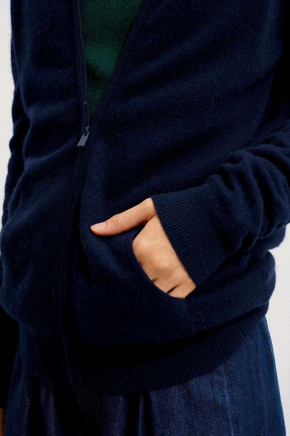 Zip-Up Stand Collar Cardigan - Ayr - Navy