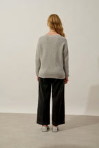 Two-Tone V-Neck Jumper - Sabine - Mottled Cloud_Ivory