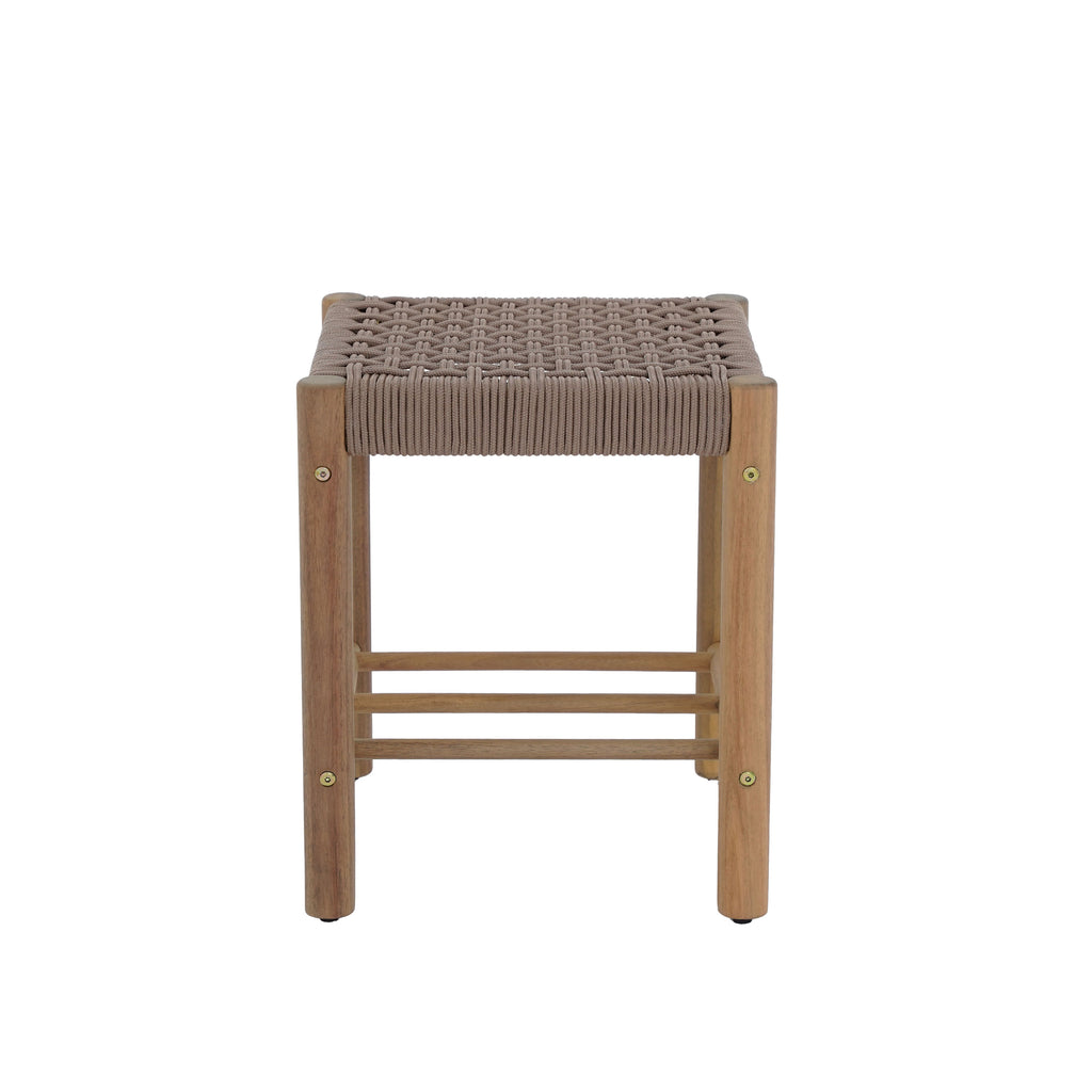 Avi - Taburete para interior y exterior - Madera de acacia y cuerda marrón claro