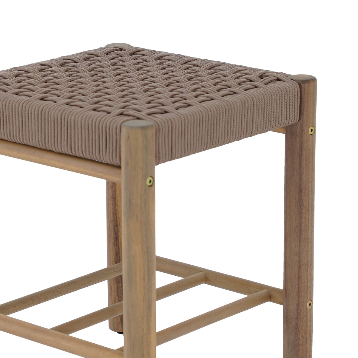 Avi - Taburete para interior y exterior - Madera de acacia y cuerda marrón claro