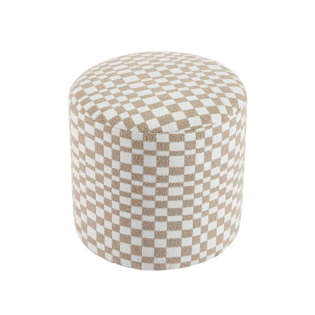 Awa - Pouf - Tissu Damier - Beige