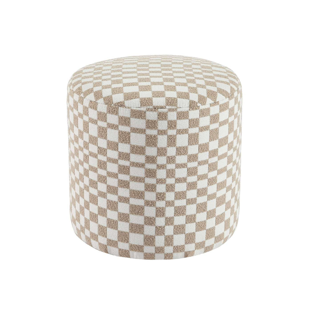 Awa - Pouf - Tissu Damier - Beige