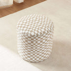 Awa - Pouf - Tissu Damier - Beige