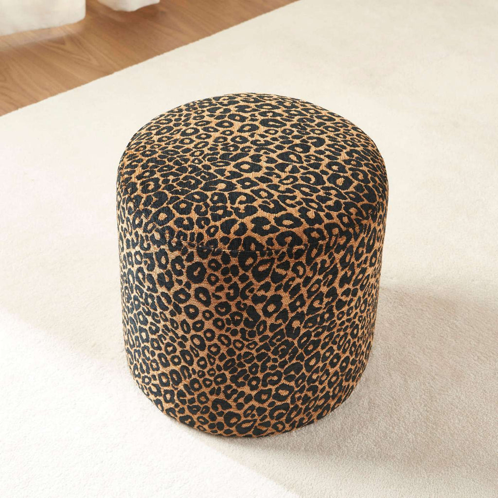 Awa - Pouf - Tissu Imprimé Léopard - Noir
