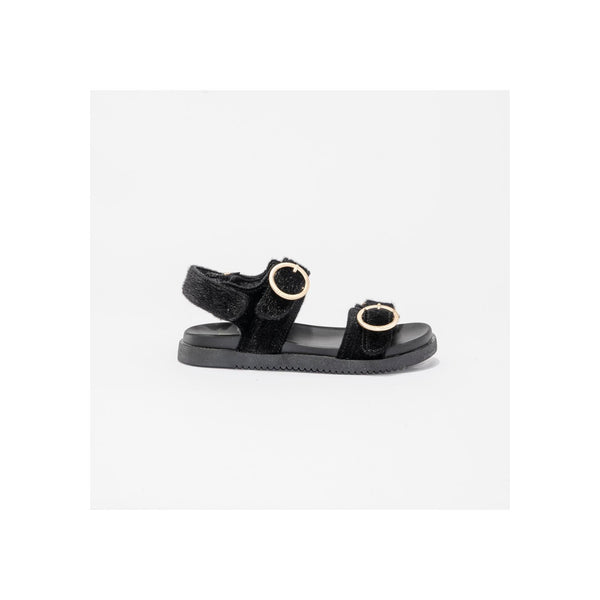 Sandalias Azura de pelo de pony negro