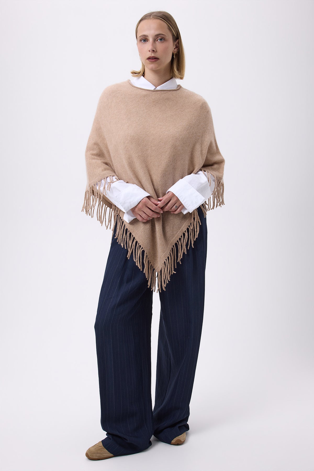 Poncho Med Frynser Azure - Cremebeige - Kvinder