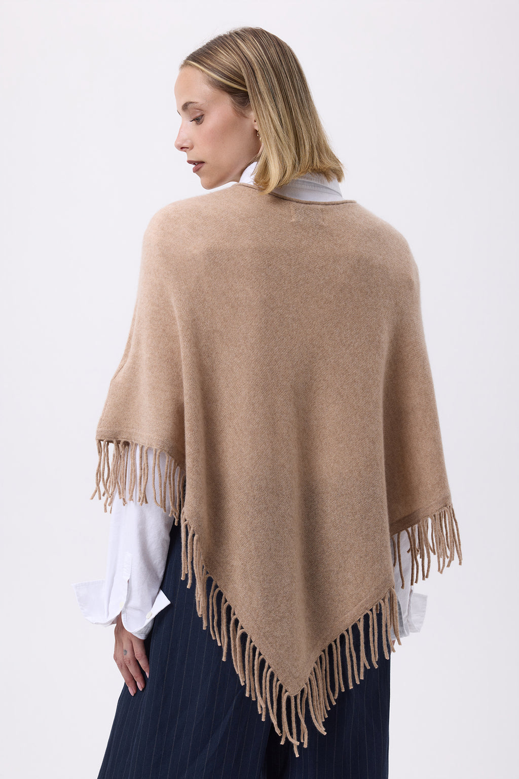 Poncho Med Frynser Azure - Cremebeige - Kvinder