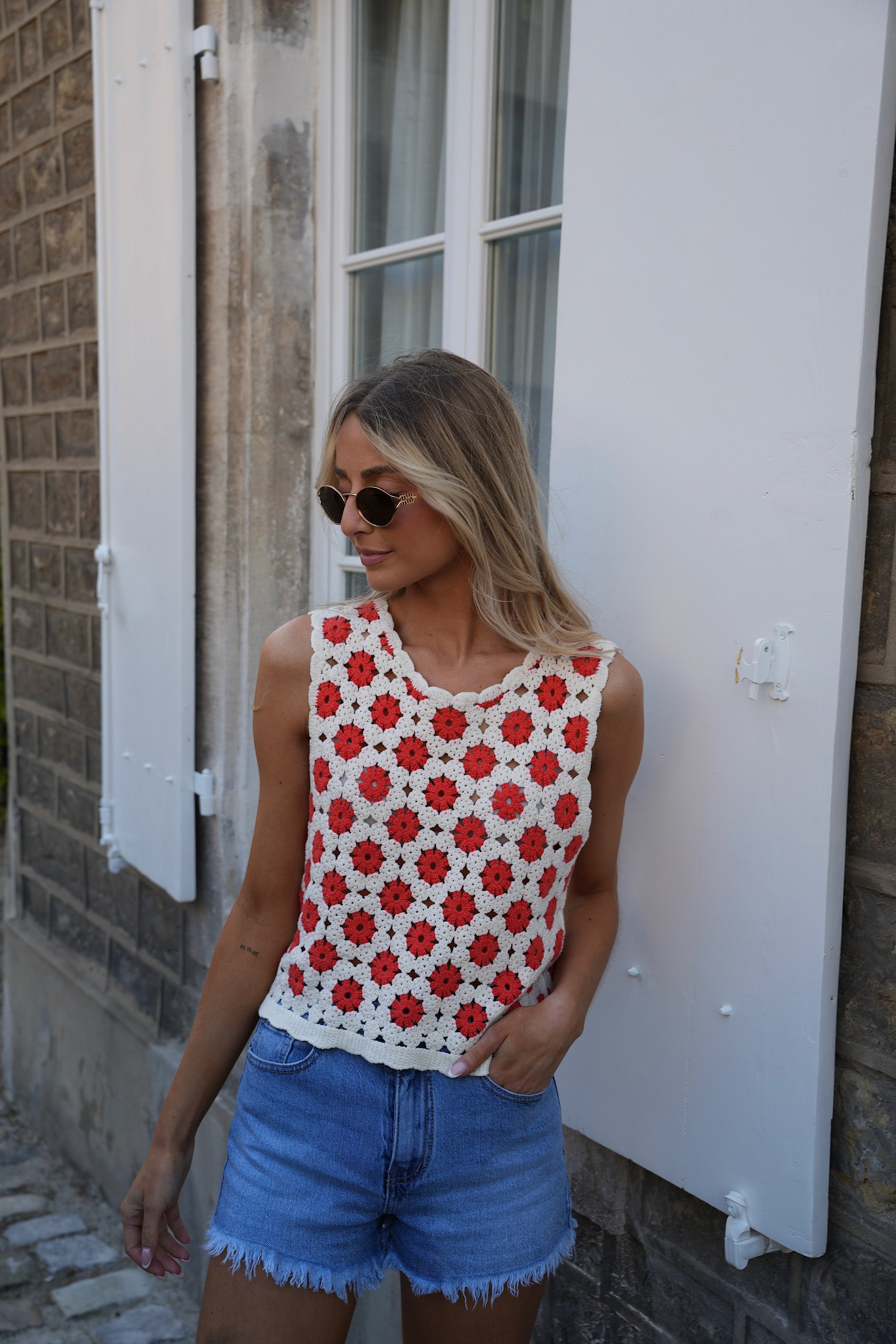 Emery Crochet Top - Red