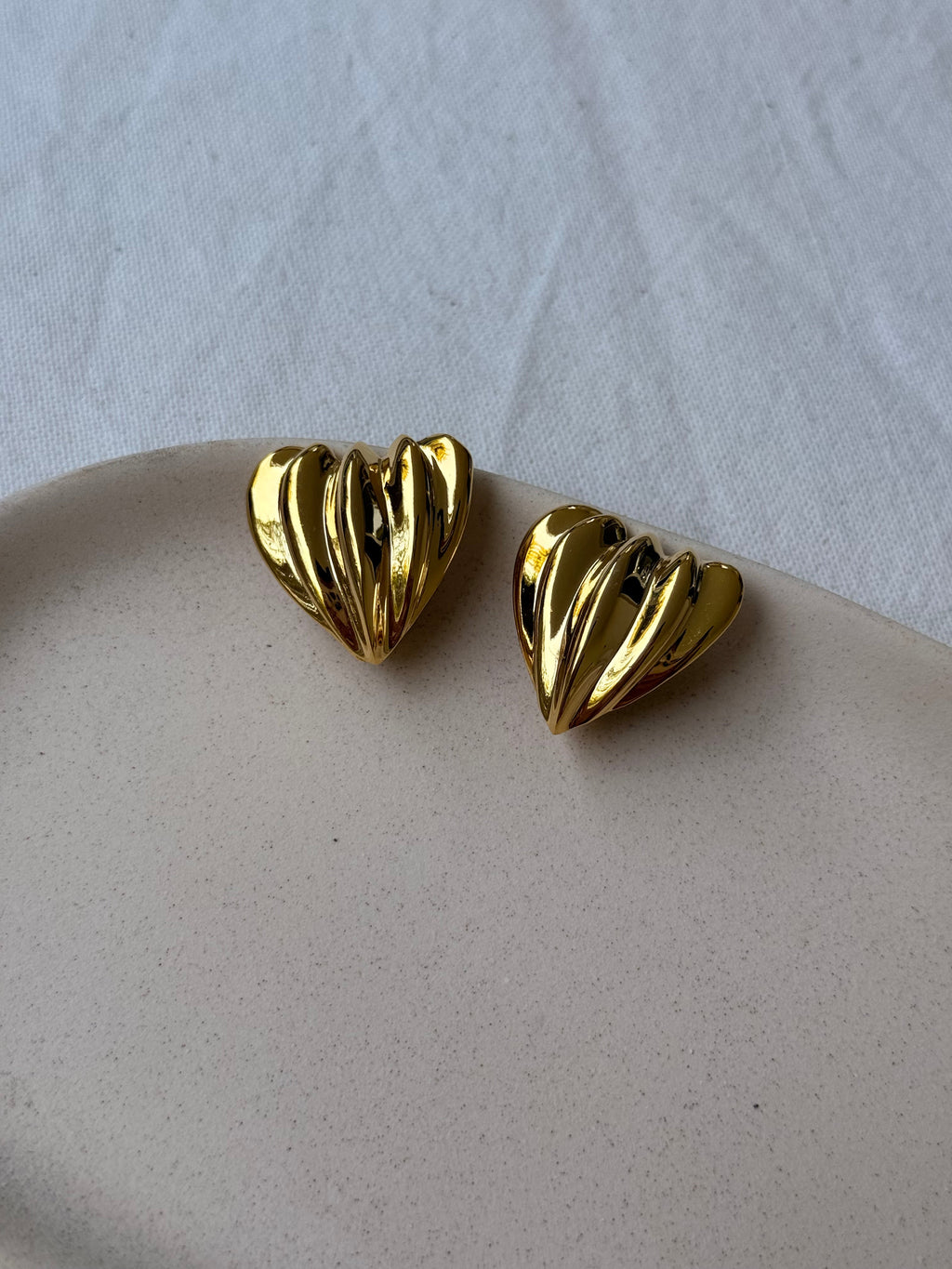 Vintage Earrings - Textured Gold Hearts