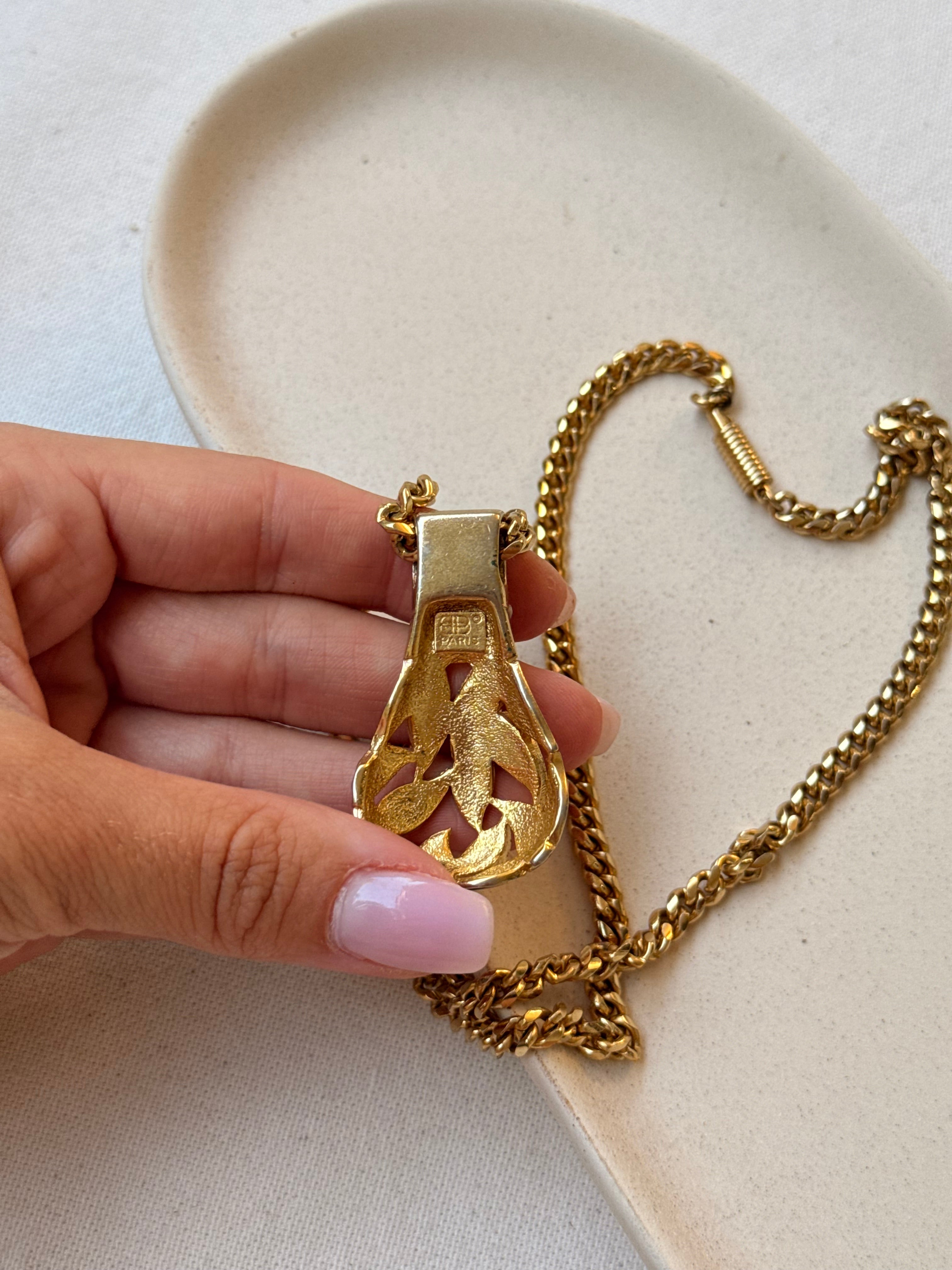 Collar Balenciaga Vintage - Colgante Calado Esmalte Negro