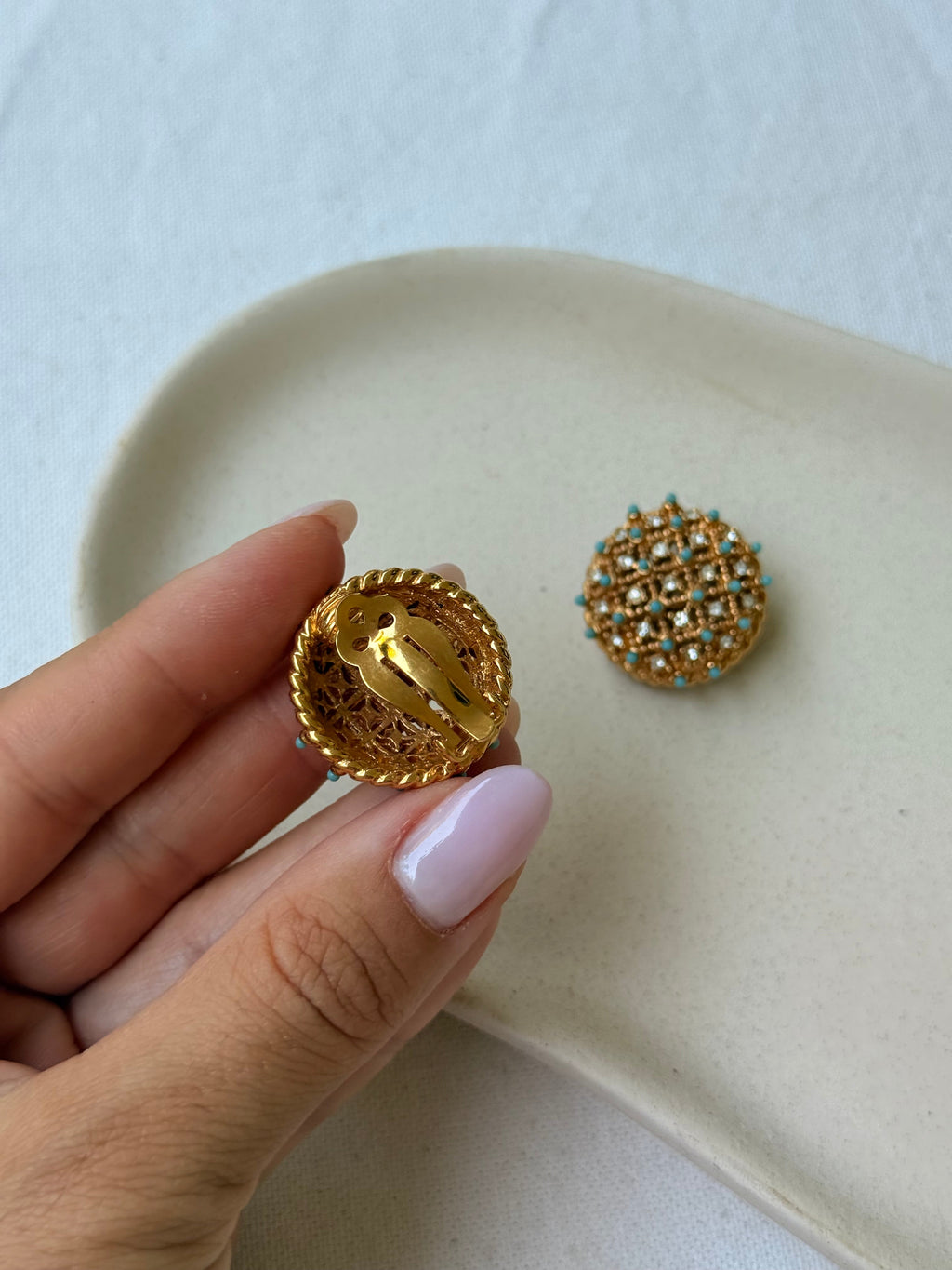 Pendientes Carven Vintage - Estrás Y Cabujones Turquesas