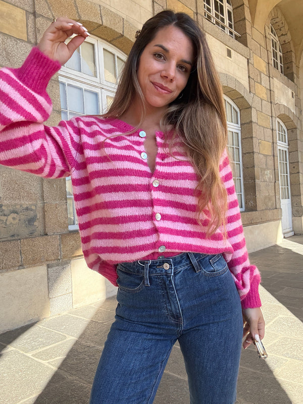 Cardigan Solela rayé rose