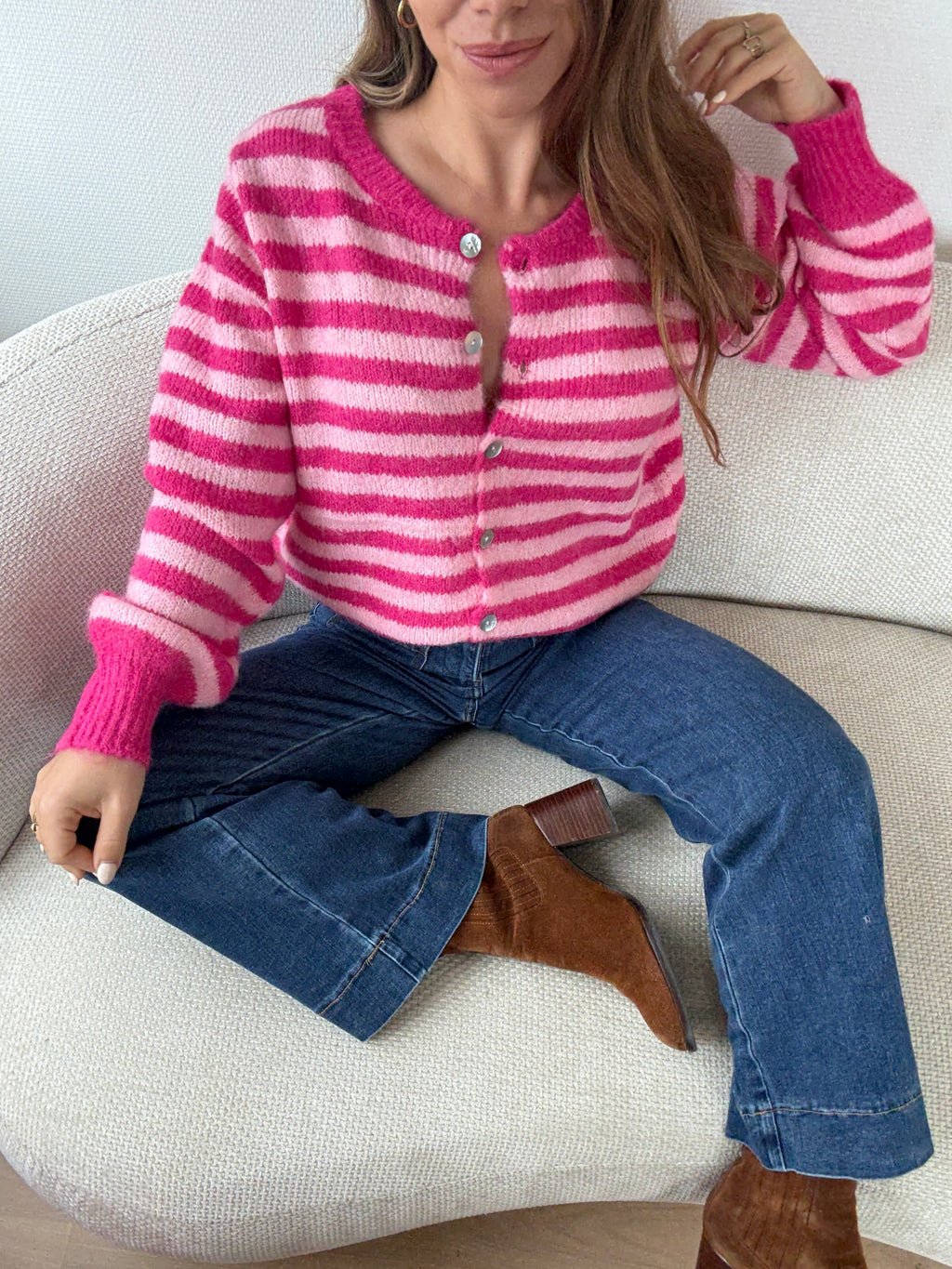 Pink And Red Striped Solela Cardigan