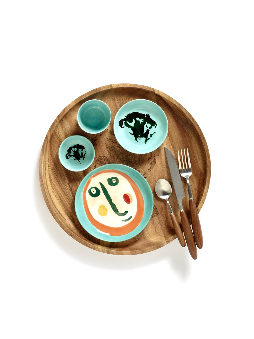 Feast - Lot De 4 Plats - S - Grès - Azur Brocoli Vert