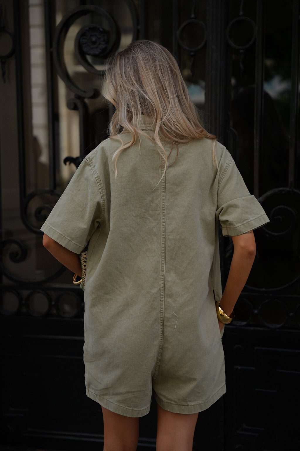 Suzon Denim Short Jumpsuit - Khaki