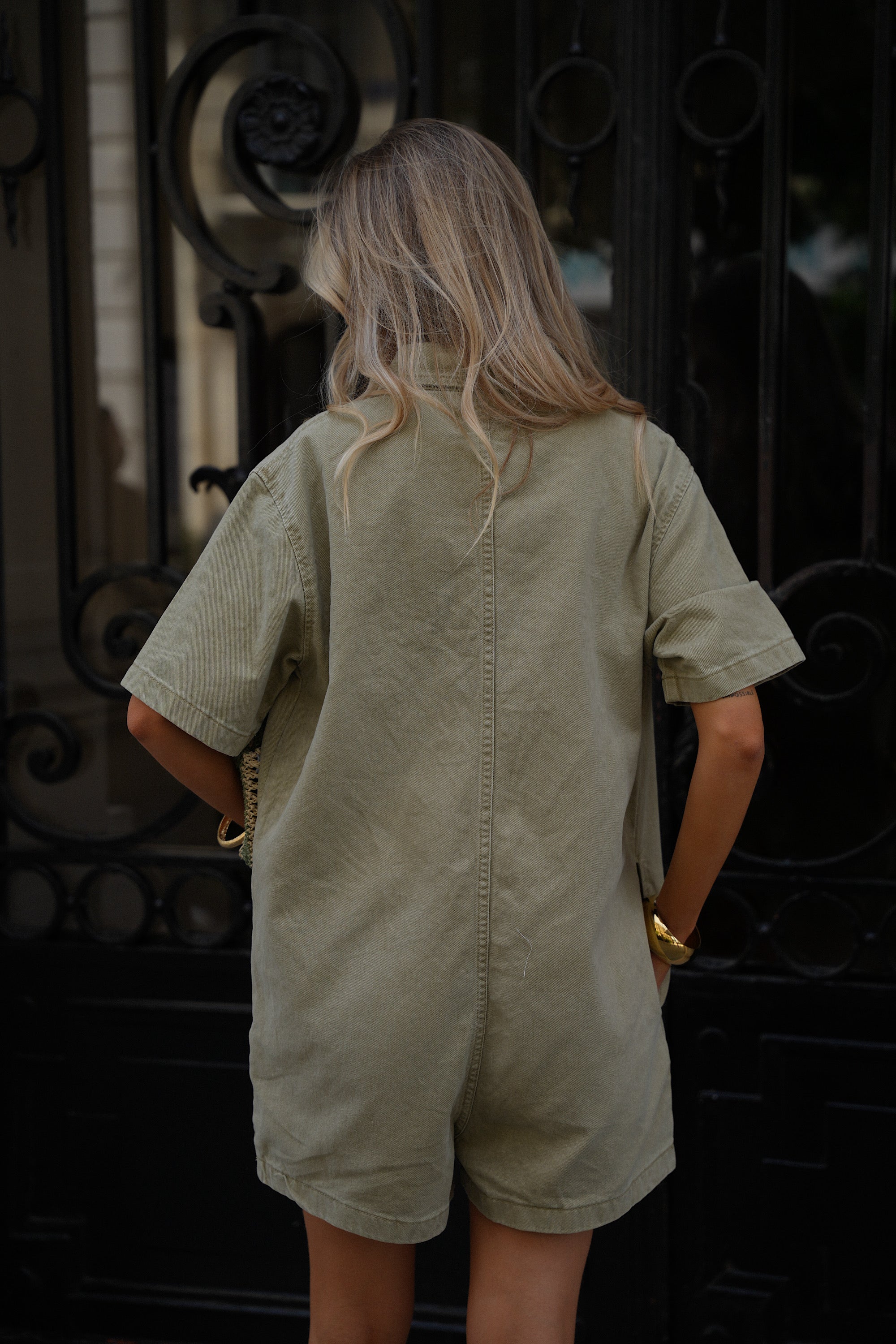 Suzon Denim Short Jumpsuit - Khaki
