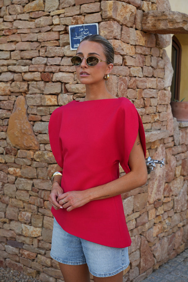 Garance Asymmetrical Blouse - Red