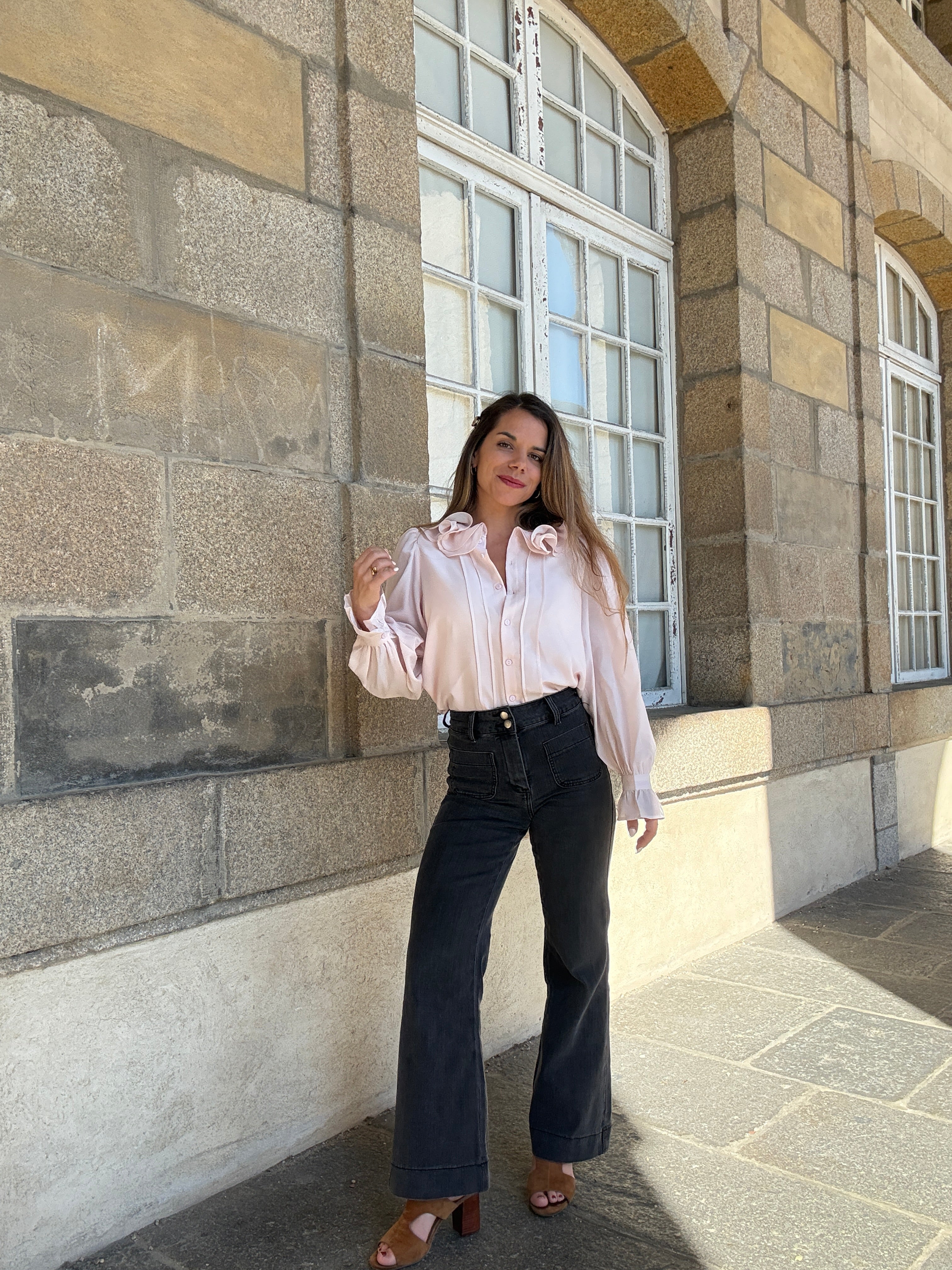 Soft Pink Brown Blouse