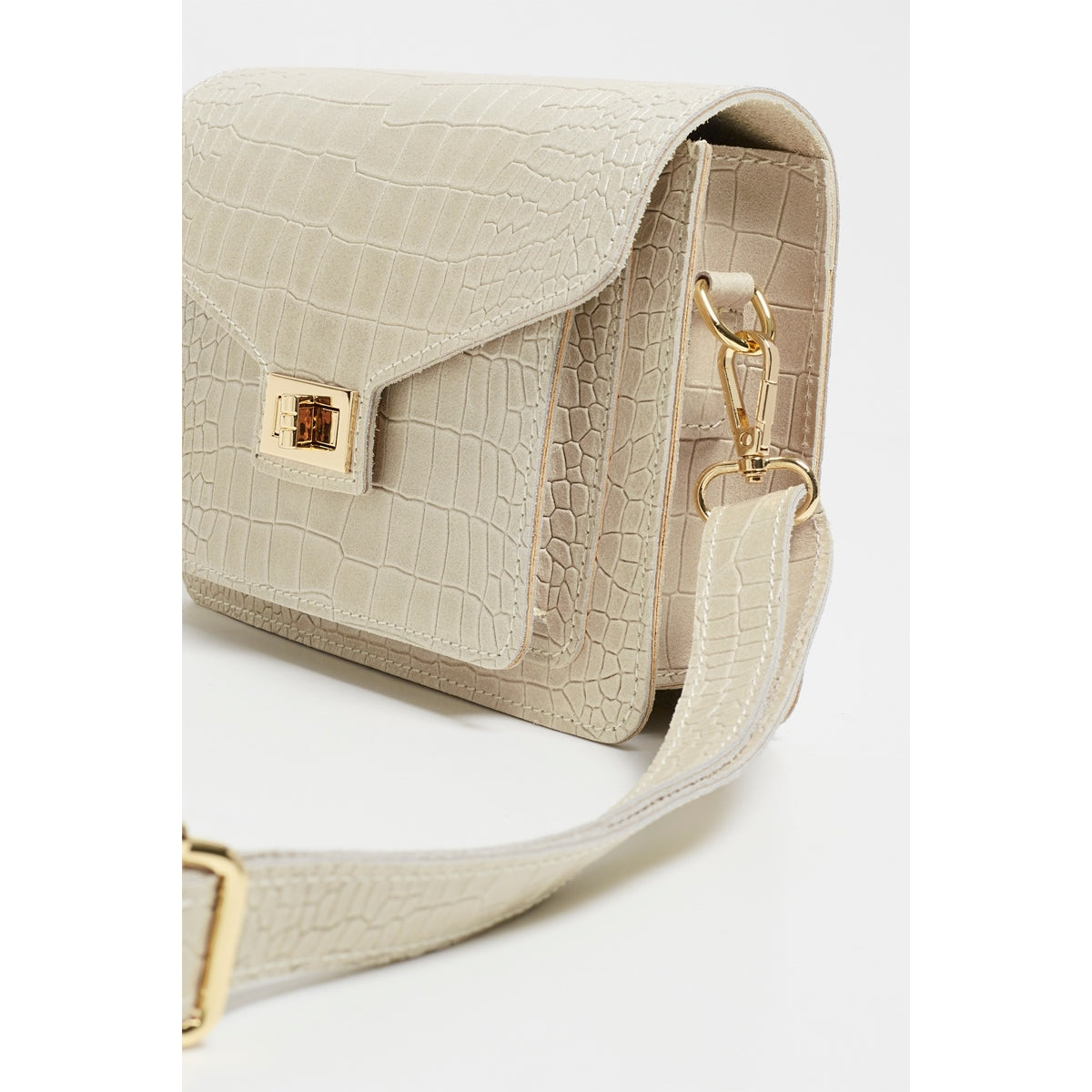 Sac En Bandoulière Amber Crocos - Blanc Casse