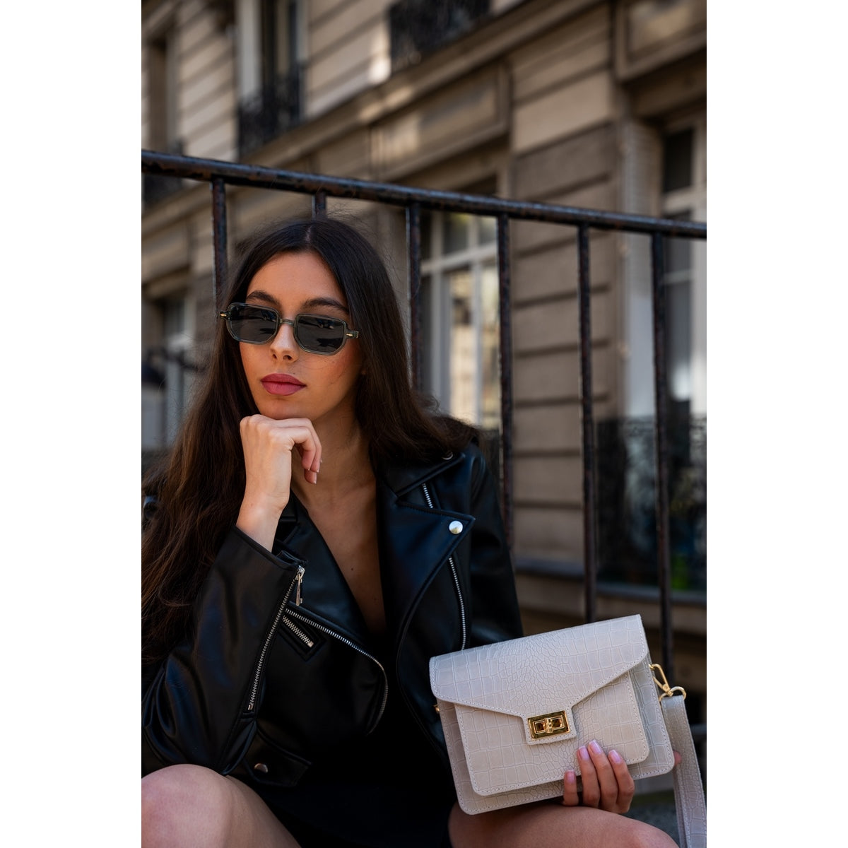 Sac En Bandoulière Amber Crocos - Blanc Casse