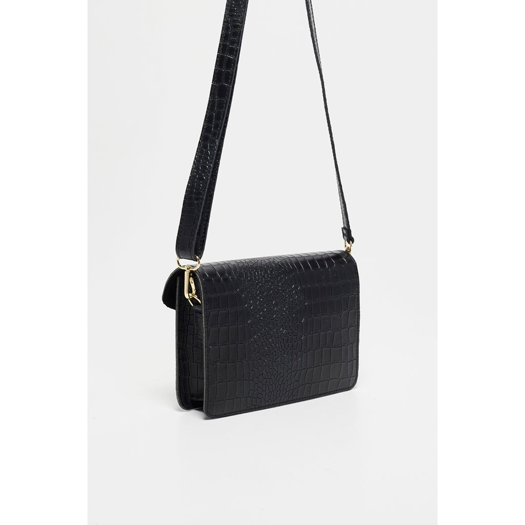 Bolso De Hombro Amber Crocos - Negro