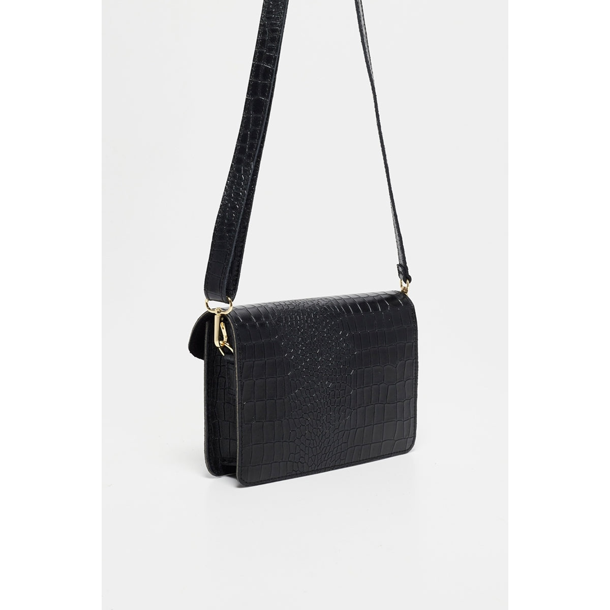 Bolso De Hombro Amber Crocos - Negro