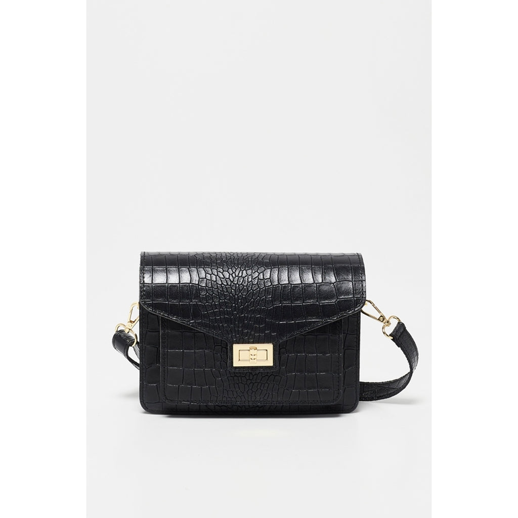 Bolso De Hombro Amber Crocos - Negro