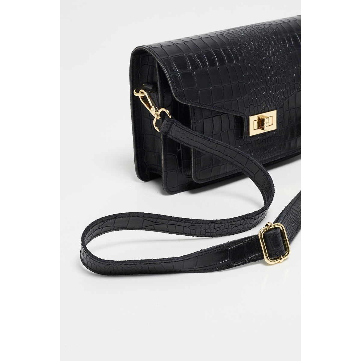 Bolso De Hombro Amber Crocos - Negro