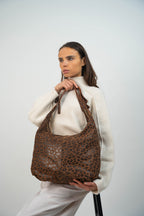 Bolso de hombro Kaelis - Estampado de leopardo marrón