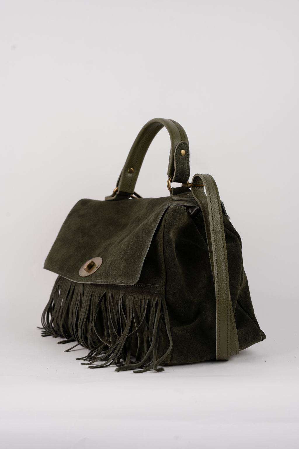 Mick Fringe Handbag - Bottle Green