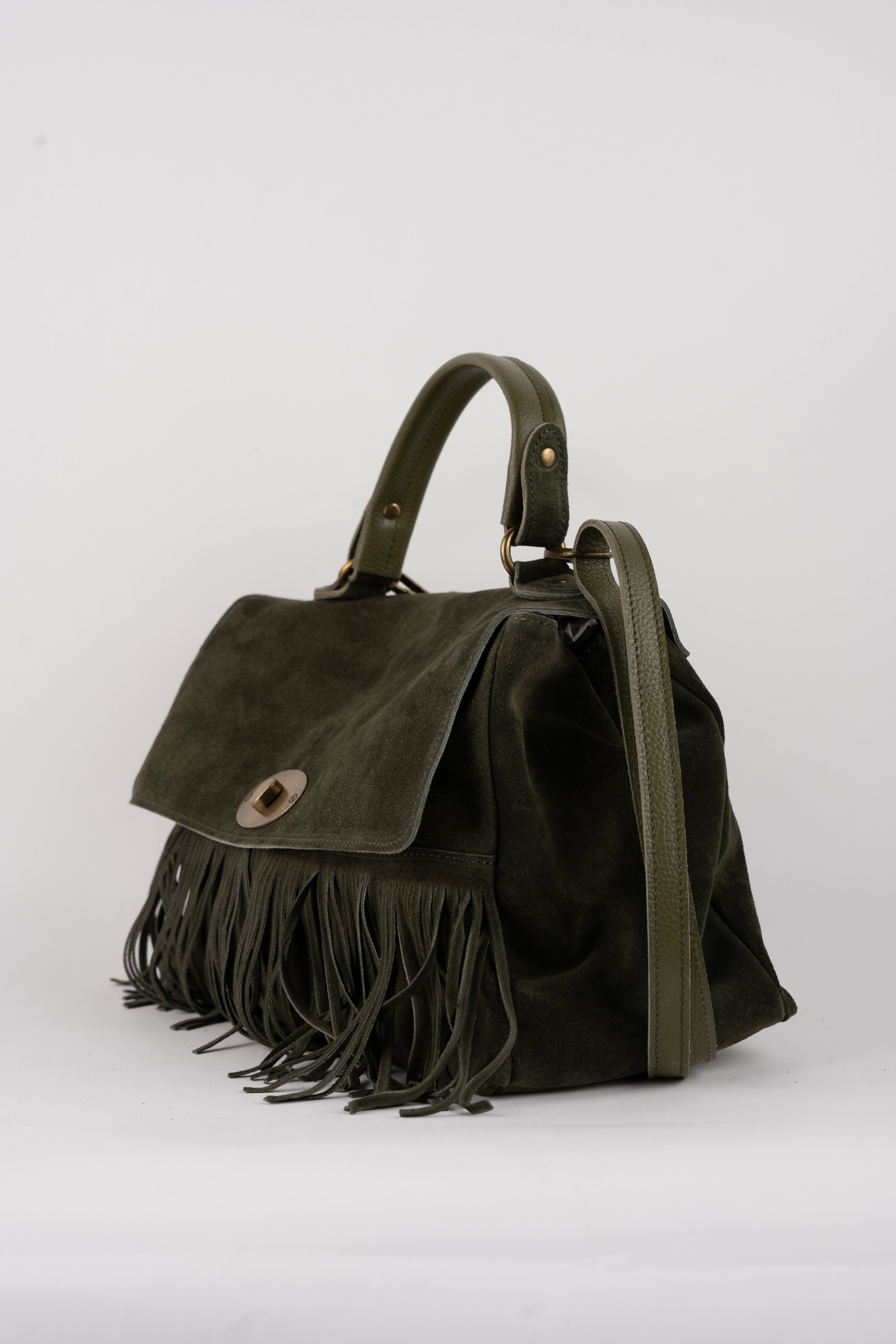 Mick Fringe Handbag - Bottle Green