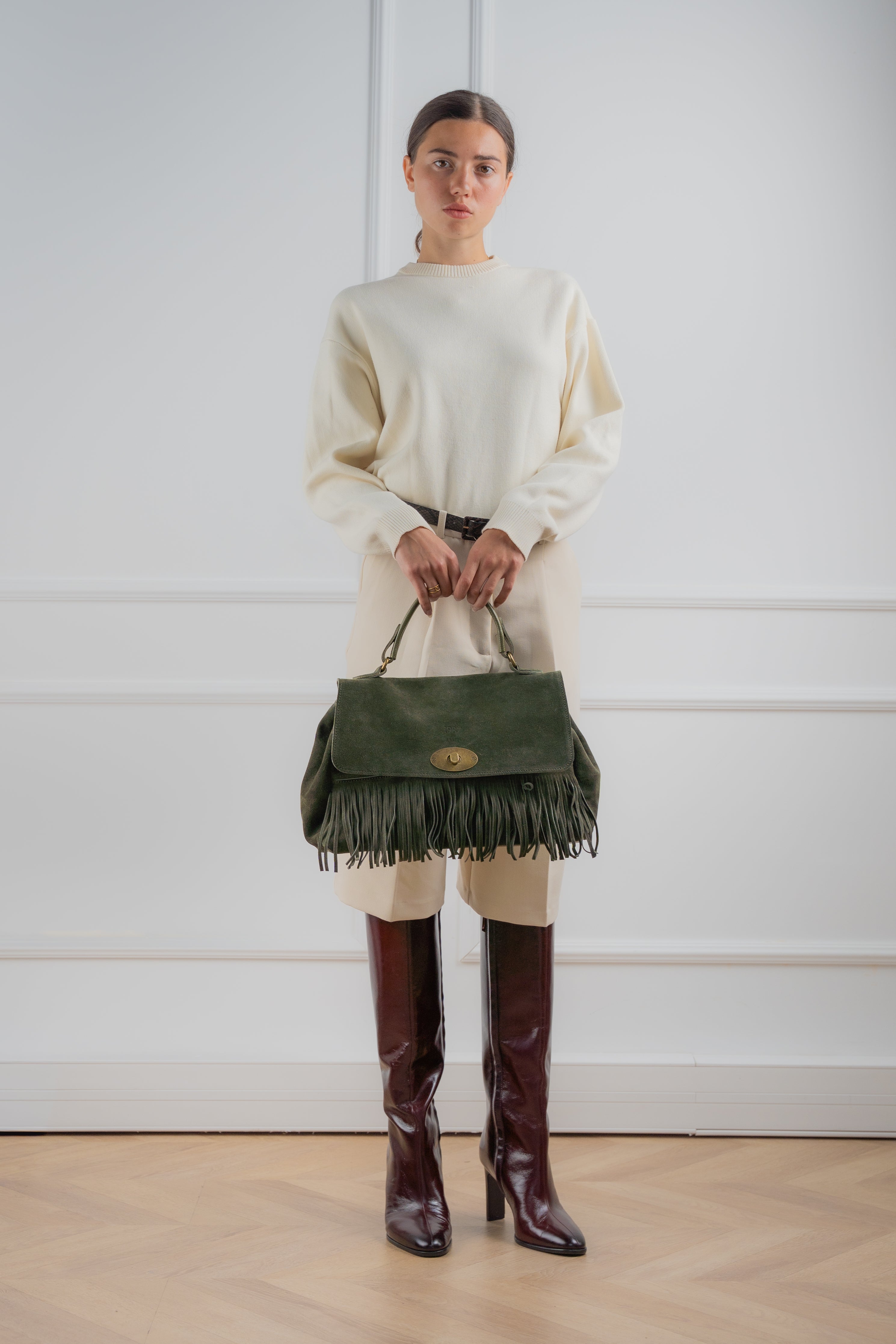 Mick Fringe Handbag - Bottle Green