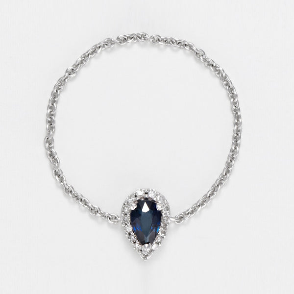 "Blue Tear" Chain Ring D0.05/15 Sapphire 0.25 - 375/1000 White Gold