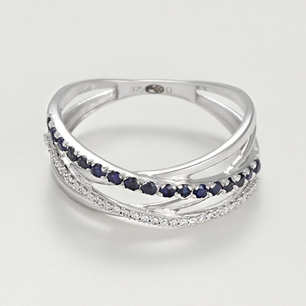 Anillo "Línea De Zafiros" Diamantes D0.08/26 S0.25/17 - Oro blanco 375/1000