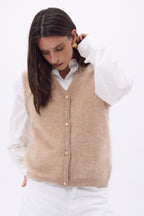 Gilet Sans Manches – Cachemire Brossé Bari - Beige - Femme - 100% Cachemire Brosse
