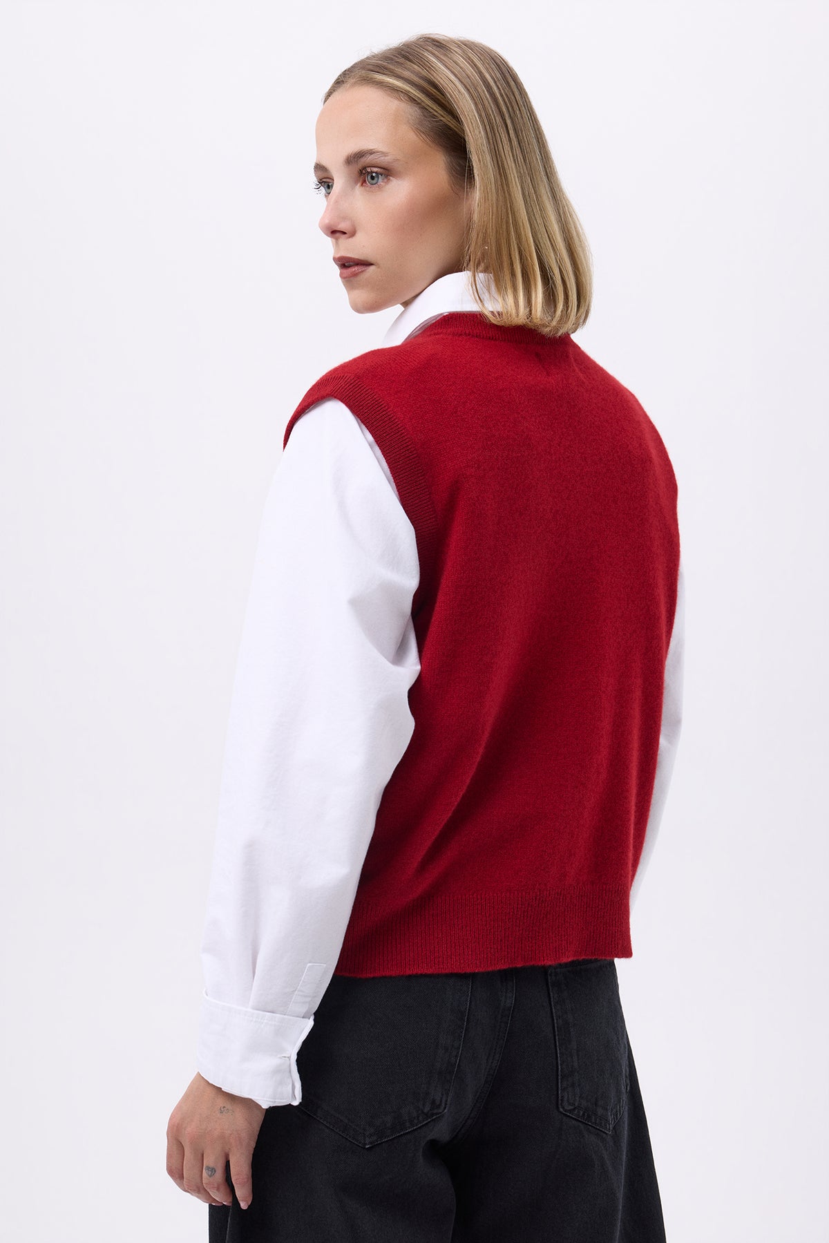 Gilet Girocollo Oversize Bottoni Dorati Senza Maniche F Bari - Rosso Bordeaux - Donna