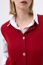 Gilet Girocollo Oversize Bottoni Dorati Senza Maniche F Bari - Rosso Bordeaux - Donna