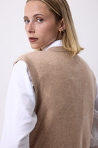Oversize Rundhalsad Väst Med Guldknappar Ärmlös Bari - Beige Crème - Dam