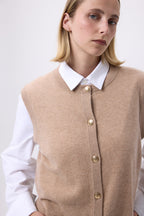 Oversize Rundhalsad Väst Med Guldknappar Ärmlös Bari - Beige Crème - Dam