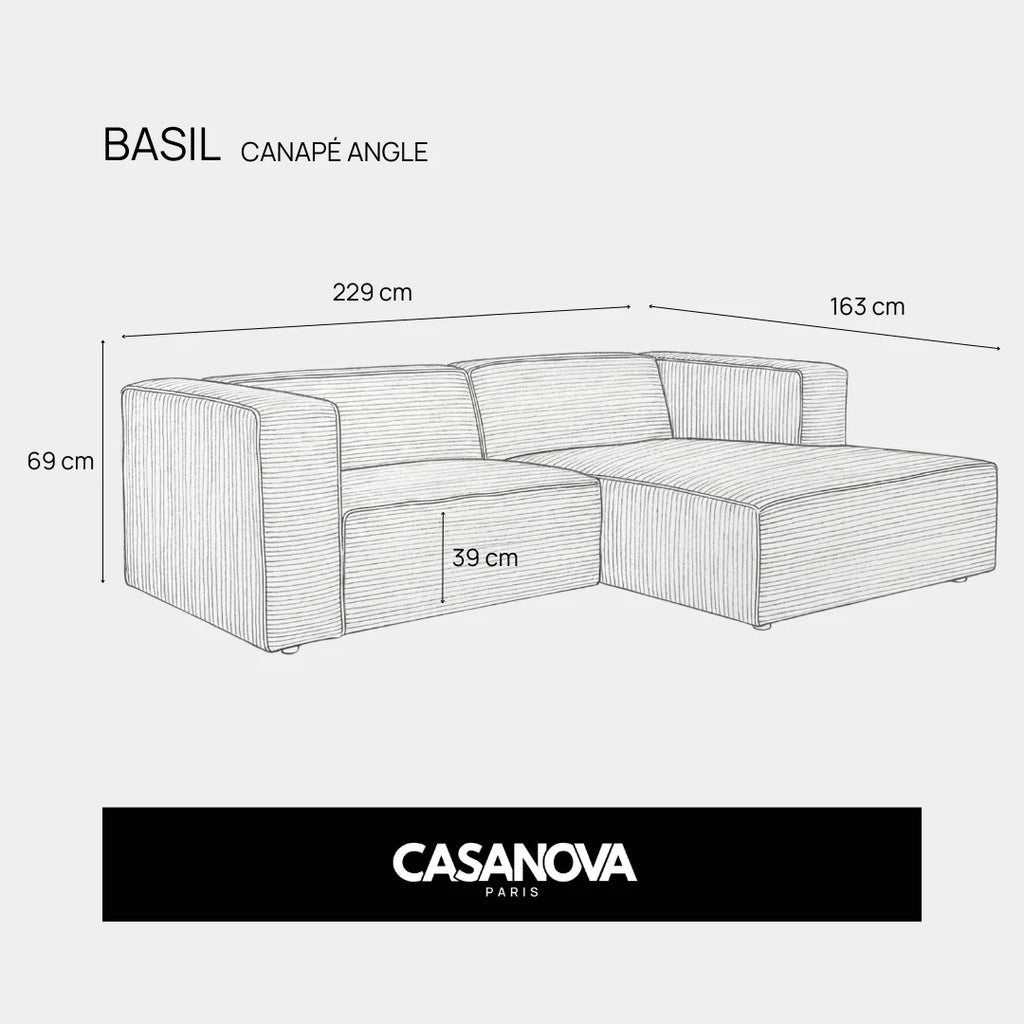 Basil Angle - Tissu Lisse - Canapé D'Angle
