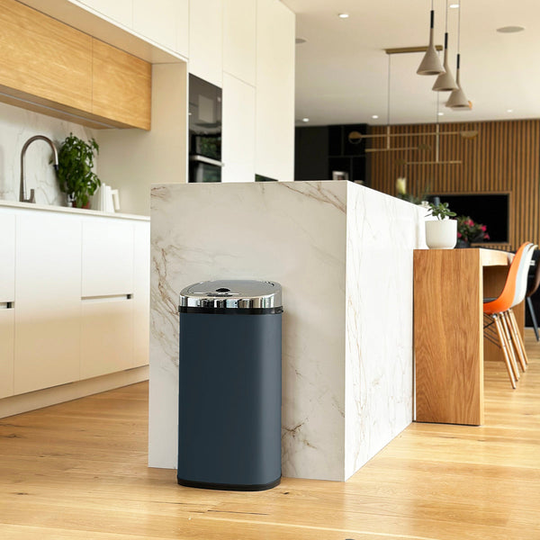 Papelera de cocina automática 42L LARGO Gris mate en acero inoxidable con flejes