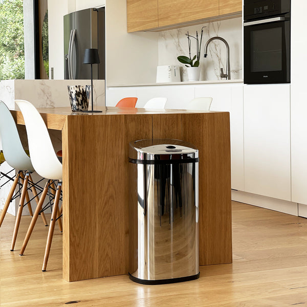Papelera de cocina automática LARGO 42L en acero inoxidable con flejes