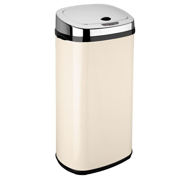 Papelera automática de cocina 42L LARGO Crema brillante en acero inoxidable con flejes - REDDECO.com