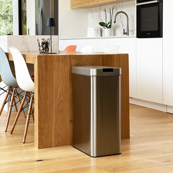 SILVERLAKE Papelera de cocina automática 70L en acero inoxidable con flejes Apertura mariposa de gran capacidad