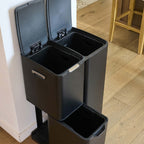 Poubelle De Tri Inox Haja - 60L - 3Bacs - Noir