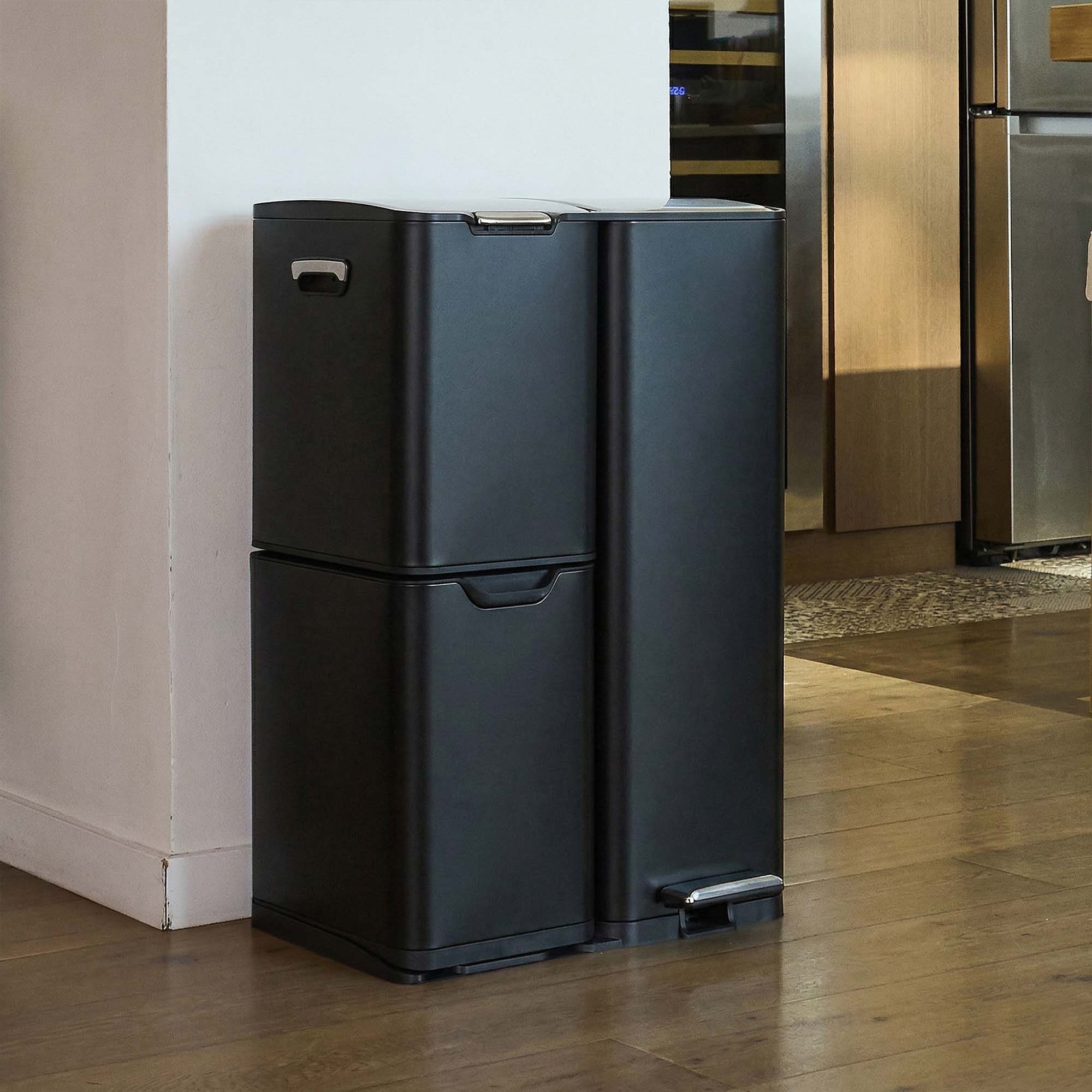 Poubelle De Tri Inox Haja - 60L - 3Bacs - Noir