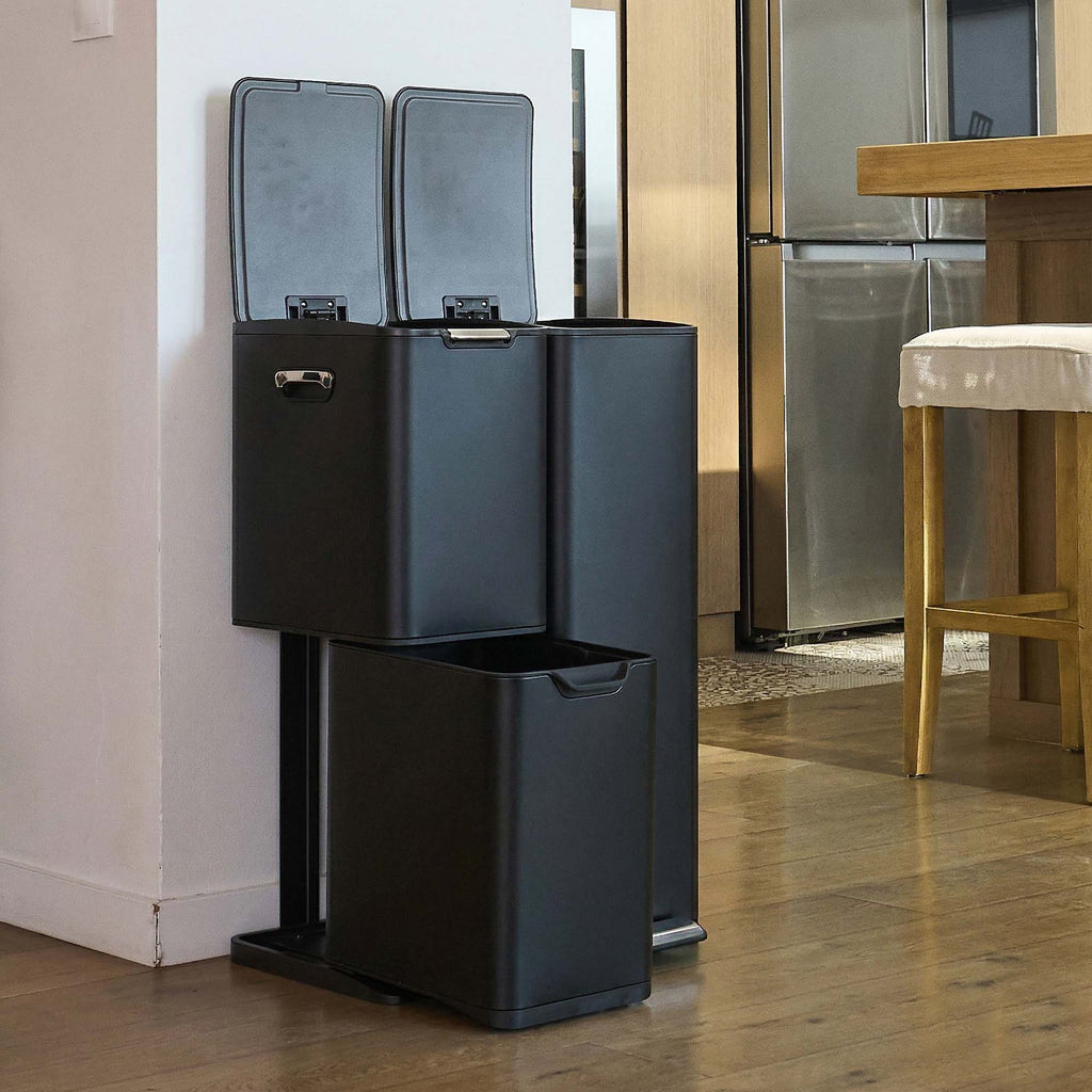 Poubelle De Tri Inox Haja - 60L - 3Bacs - Noir
