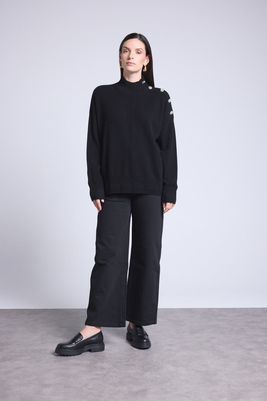Pull Col Montant A Bijoux Baya - Noir - Femme - 100% Cachemire